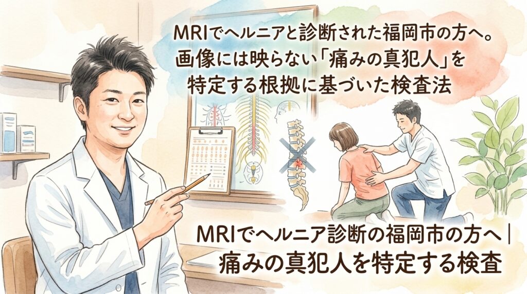 MRIでヘルニアと診断された福岡市の方へ。画像には映らない「痛みの真犯人」を特定する根拠に基づいた検査法 鍼灸院おるき