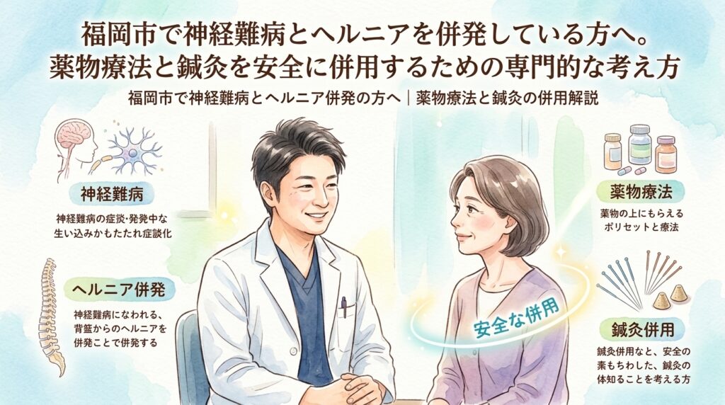 福岡市で神経難病とヘルニアを併発している方へ。薬物療法と鍼灸を安全に併用するための専門的な考え方 鍼灸院おるき
