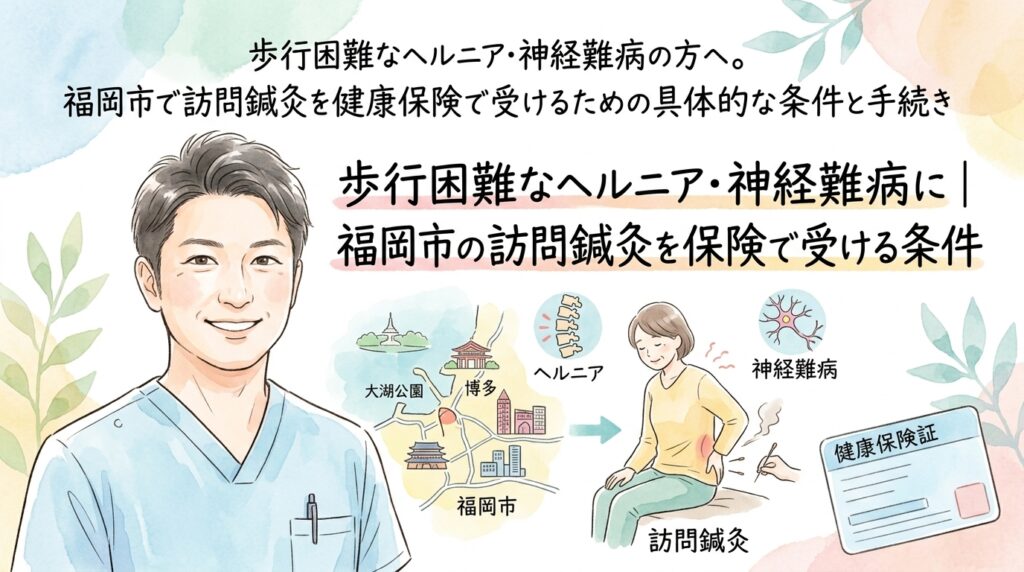 歩行困難なヘルニア・神経難病の方へ。福岡市で訪問鍼灸を健康保険で受けるための具体的な条件と手続き 鍼灸院おるき
